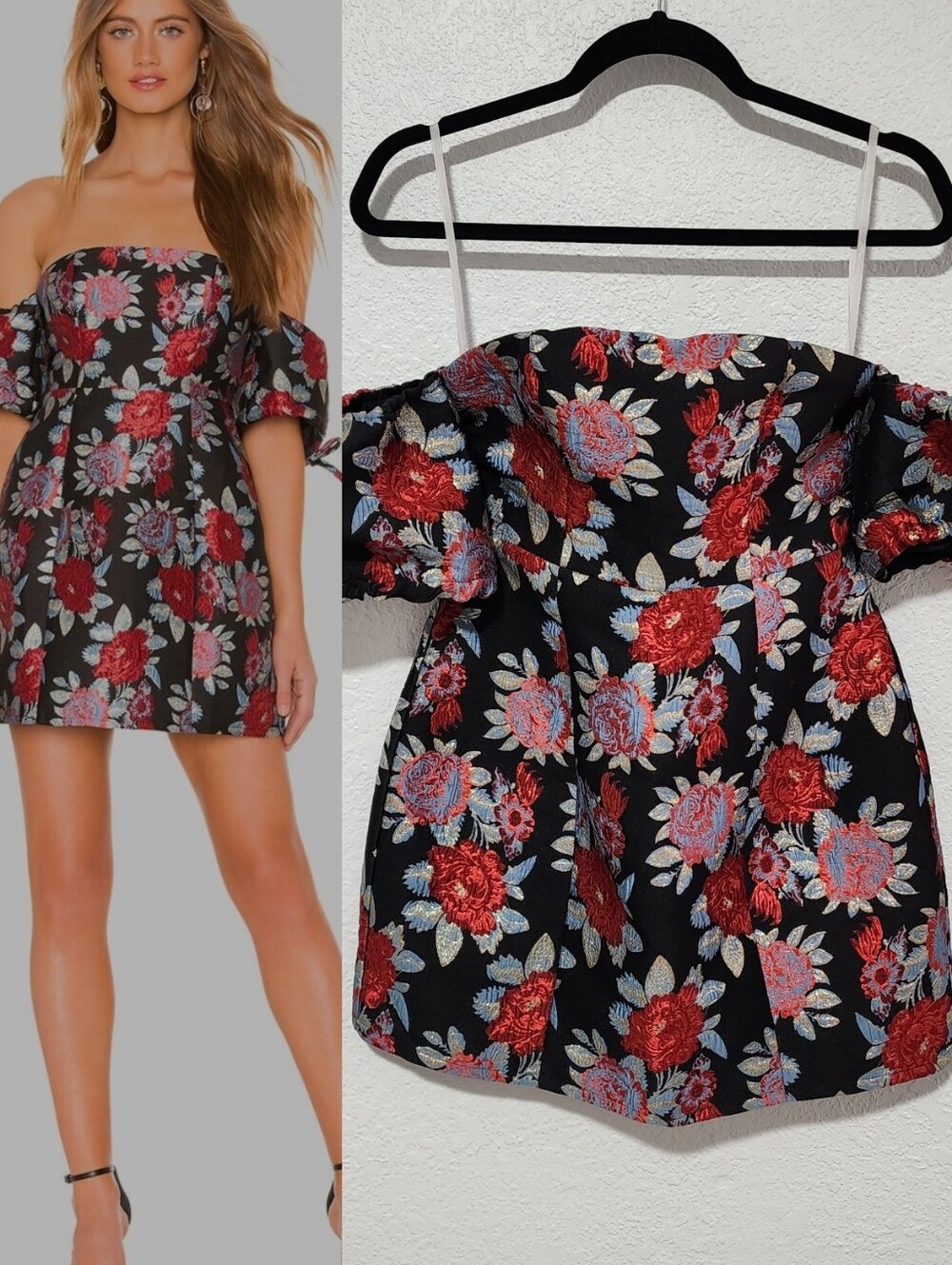 Lovers & Friends Allie Mini Dress Metallic Floral Design XS Romantic Evening
